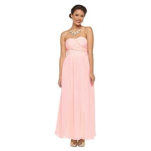 Blush pink strapless chiffon bridesmaid dress